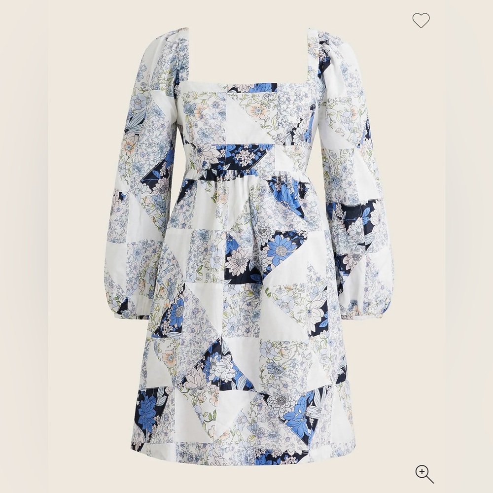 J.CREW Blue Floral Patchwork Square-Neck Dress